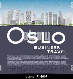 Oslo Skyline avec bâtiment gris bleu ciel et l'espace de copie. Concept de voyages d'affaires. Vector Illustration Illustration de Vecteur