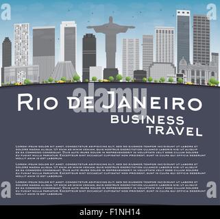 Rio de Janeiro se dressent les bâtiments gris, ciel bleu et la place pour le texte. Concept de voyages d'affaires. Vector illustration Illustration de Vecteur