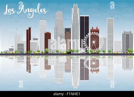 Los Angeles Skyline avec les immeubles gris et bleu ciel. Vector Illustration Illustration de Vecteur