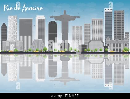 Rio de Janeiro avec toits de bâtiments gris et bleu ciel. Vector illustration Illustration de Vecteur