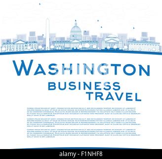 Contours Washington DC city skyline with copy space. Concept de voyages d'affaires. Vector illustration avec Ciel et nuages Illustration de Vecteur