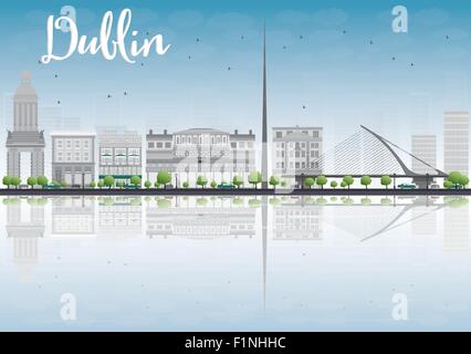 Skyline de Dublin avec les bâtiments gris et ciel bleu, de l'Irlande. Vector Illustration Illustration de Vecteur