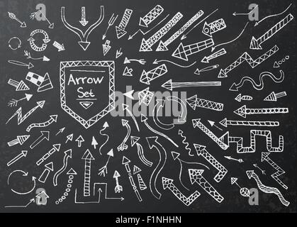 Flèche à la main icons set sur noir tableau. Vector Illustration Illustration de Vecteur