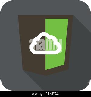 Icône vecteur bouclier web avec cloud pour node js framework - illustration design plat isolé grande ombre sur tout Illustration de Vecteur
