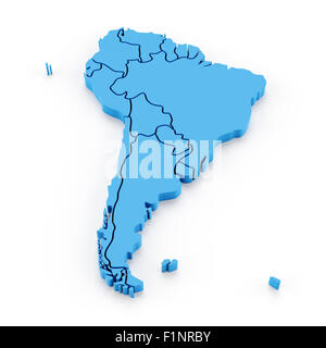 Carte de l'extrudé en Amérique du Sud avec les frontières nationales Banque D'Images