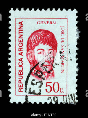 Timbres en l'Argentine montre Jose de San Martin, général, vers 1973 Banque D'Images