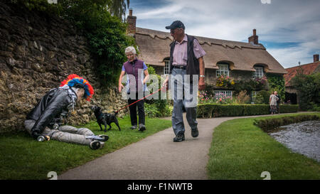 Chaumière pittoresque dans le pittoresque village de Thornton-le-Dale dans Yorkshire du Nord au cours de l'épouvantail à pied à pied avec les aînés du festival une n Banque D'Images