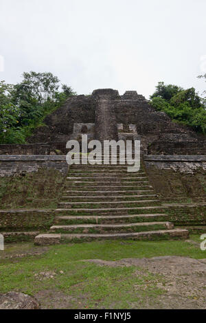 Les roches anciennes et structure modulaire de la Grande Pyramide Temple Maya situé à l'emplacement de Lamanai au Belize. Banque D'Images