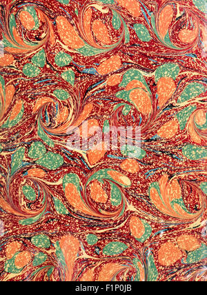 Marbré à la main pastedown ou endpaper à partir de la 19e siècle les livres. Voir la description pour plus d'informations. Banque D'Images