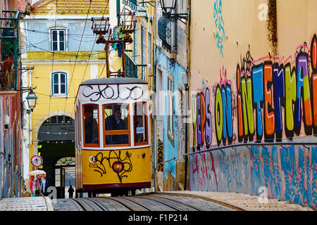 Portugal, Lisbonne, funiculaire de Bica dans Bairro Alto Banque D'Images