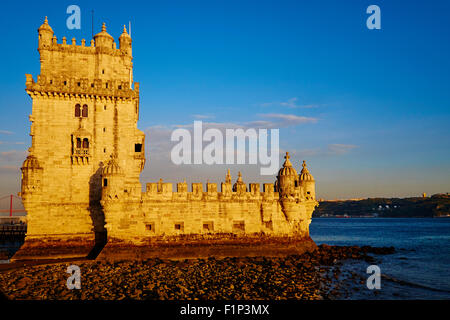 Portugal, Lisbonne, la tour de Belém, l'architecte Francisco de Arruda, 1515-1521 (Liste du patrimoine mondial de l'UNESCO, 1983), le quartier de Belém, Lisb Banque D'Images