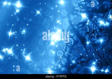Résumé fond bleu organique. Bokeh Cool Couches. Glowing Stars. Banque D'Images