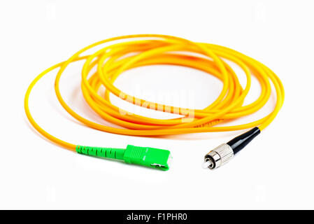 Cordon Fibre optique câbles plus pathcord blanc Banque D'Images