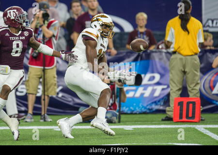 5 septembre 2015 : Arizona State Sun Devils wide receiver Ellis Jefferson (19) fait une réception pendant la 2ème moitié de la NCAA football match entre le Texas A&M Aggies et l'Arizona State Sun Devils à NRG Stadium à Houston, TX. Les Aggies a gagné 38-17.Trask Smith/CSM Banque D'Images