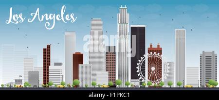 Los Angeles Skyline avec les immeubles gris et bleu ciel. Vector Illustration Illustration de Vecteur