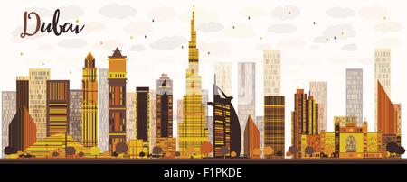 Dubai City skyline avec golden gratte-ciel. Vector illustration Illustration de Vecteur