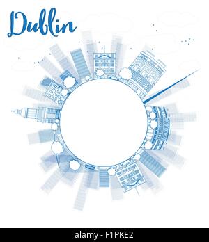 Dublin contour bleu horizon avec les bâtiments et l'espace de copie, de l'Irlande. Vector Illustration Illustration de Vecteur