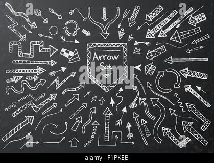 Flèche à la main icons set sur noir tableau. Vector Illustration Illustration de Vecteur