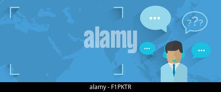 Centre d'appel de sexe masculin avatar. Homme portant des casques avec des bulles colorées de conceptuel et de la communication des services à la clientèle Illustration de Vecteur