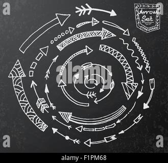 Flèche à la main icons set sur noir tableau. Vector Illustration Illustration de Vecteur