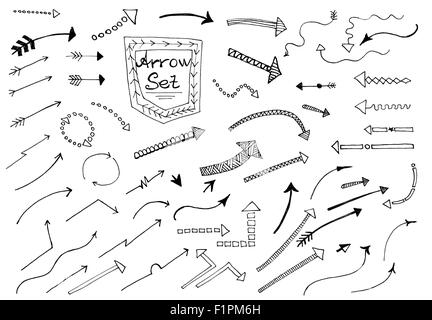 Jeu de flèches dessinés à la main, isolé sur fond blanc Vector illustration Illustration de Vecteur