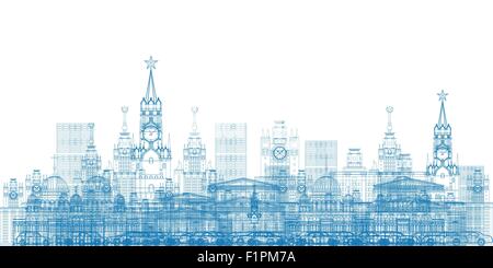 Contours Moscou City Skyscrapers et célèbres bâtiments en bleu Vector illustration Illustration de Vecteur