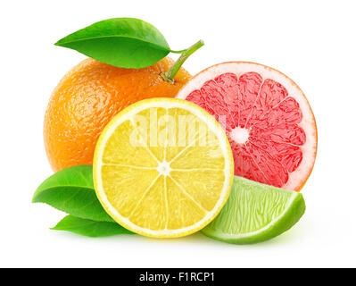 Les agrumes (citron, lime, pamplemousse, orange) isolé sur blanc, with clipping path Banque D'Images