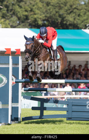 Stamford, Lincolnshire, Royaume-Uni. 06 Sep, 2015. 2015 Land Rover Burghley Horse Trials Lynn Symansky concurrentes dans le cso sur Donner crédit : Tim Scrivener/Alamy Live News Banque D'Images