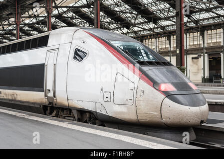 White train à grande vitesse à la Gare de Lyon Banque D'Images