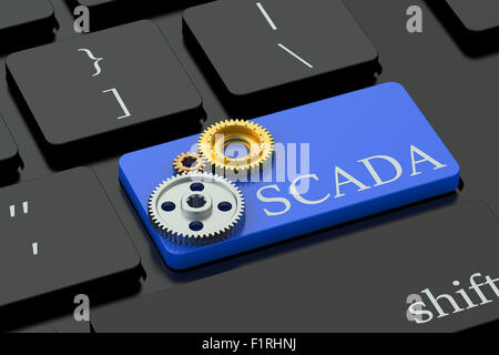 Concept SCADA sur le bouton clavier bleu Banque D'Images