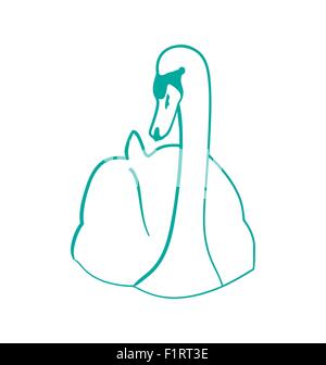 Croquis de swan dessiné à la main, style contour contour , isolé sur w Illustration de Vecteur