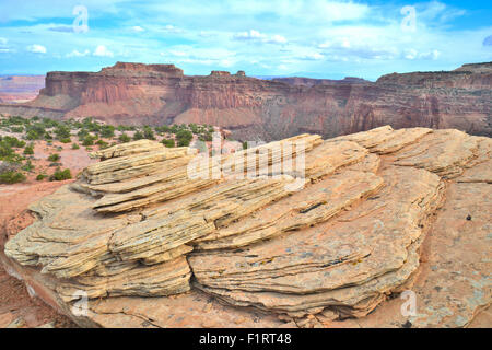 Donnant sur Shafer Canyon et la Shafer Trail de la région du cou, de l'île dans le ciel en District Canyonlands National Park Banque D'Images