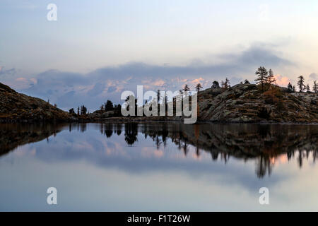 L'aube sur le Mont Rose vu du Lac Blanc, Parc Naturel du Mont Avic, vallée d'Aoste, Graian Alps, Italy, Europe Banque D'Images