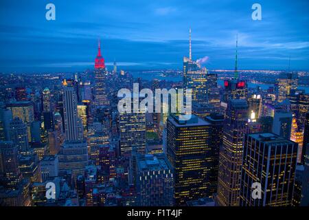 La partie basse de Manhattan du haut de la roche, New York, États-Unis d'Amérique, Amérique du Nord Banque D'Images