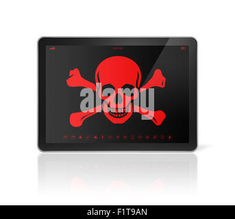 Tablet PC 3D avec un pirate symbole sur l'écran. Concept de piratage Banque D'Images