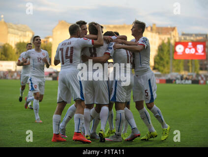 Riga, Lettonie. 06 Sep, 2015. Les joueurs tchèques célèbrent un but pendant l'Euro 2016 Groupe admissible un match de football entre la Lettonie et la République tchèque à Riga, Lettonie, 6 septembre 2015. Crédit : David Svab/CTK Photo/Alamy Live News Banque D'Images