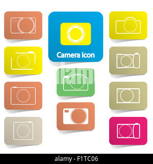 Ensemble d'icônes colorées,appareil photo numérique caméra. Banque D'Images