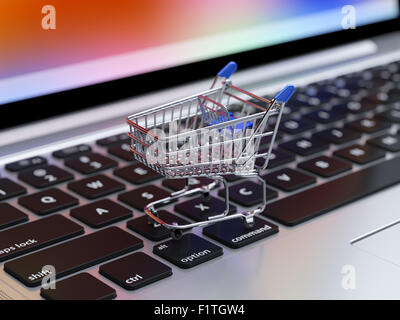 Illustration de l'achat sur internet et les achats en ligne concept, soft focus Avis de supermarché panier vide sur l'ordinateur Banque D'Images