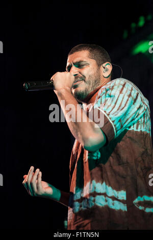 Criolo fonctionne à Dromos Festival à Mogoro, Sardaigne, 1er août 2015 Banque D'Images