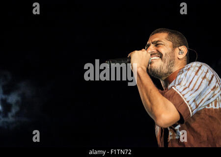 Criolo fonctionne à Dromos Festival à Mogoro, Sardaigne, 1er août 2015 Banque D'Images