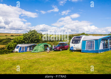 Karrageen Camping and Caravan site, Hope Cove, Devon, Angleterre, Royaume-Uni. Banque D'Images