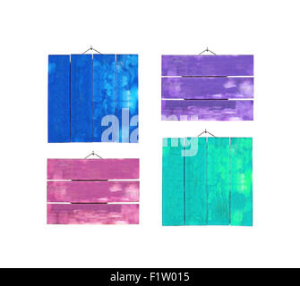 Fonds en bois couleur pastel en bleu, violet, rose et vert. Banque D'Images