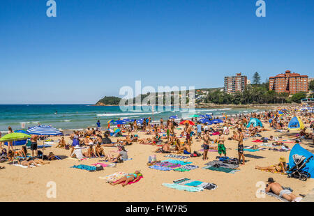 L'Australie, Nouvelle Galles du Sud, Manly Beach, banlieue de côté le nord de Sydney, vue de Manly Beach sur une journée ensoleillée Banque D'Images