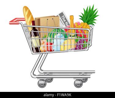 Panier avec les achats et les aliments vector illustration Illustration de Vecteur