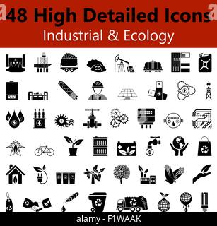 Ensemble de l'écologie industrielle détaillée et icônes de lisse noir Couleurs. Approprié pour tous les types de Design (page Web, interface, la publicité, et d'autres mensonges). Vector Illustration. Illustration de Vecteur