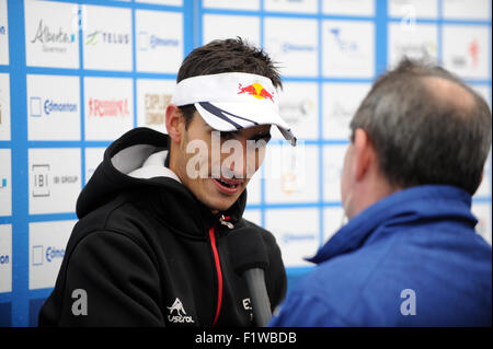 Edmonton, Canada. 7 Septembre, 2015. Mario Mola prend part à l'UIT WTS Edmonton 2015 hommes d'élite. Série mondiale de triathlon ITU. Le 7 septembre 2015. Edmonton, Alberta, Canada. Credit : Anatoliy Cherkasov/Alamy Live News Banque D'Images