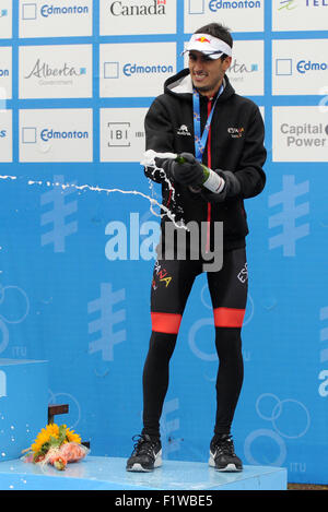 Edmonton, Canada. 7 Septembre, 2015. Mario Mola prend part à l'UIT WTS Edmonton 2015 hommes d'élite. Série mondiale de triathlon ITU. Le 7 septembre 2015. Edmonton, Alberta, Canada. Credit : Anatoliy Cherkasov/Alamy Live News Banque D'Images