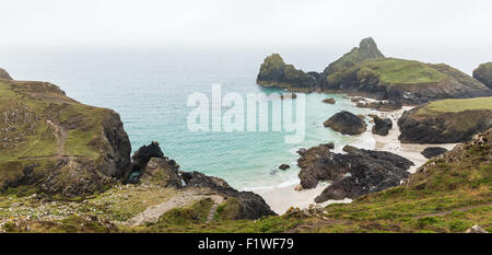 Kynance Cove en un jour brumeux, le lézard, Cornwall, UK Banque D'Images