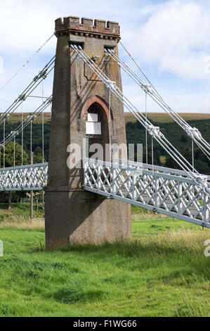 Chain Bridge, pont suspendu sur les hautes terres du Sud à pied/ trail in Melrose, Scottish Borders, Scotland, Royaume-Uni Banque D'Images