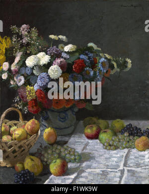 Claude Monet - Nature morte avec fleurs et fruits Banque D'Images